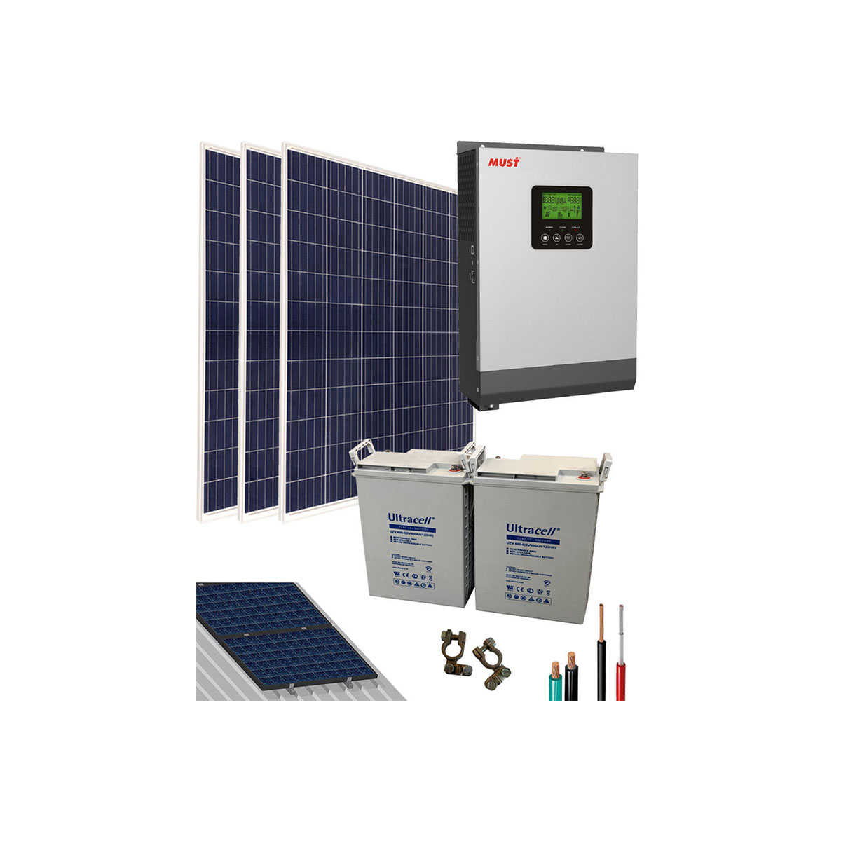 Kit Solar Fotovoltaico Híbrido 8000W para generación eléctrica.